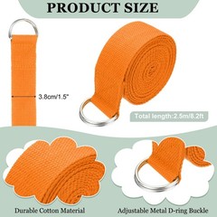 Yoga Strap with Adjustable Metal D Ring Buckle, 8.2ft & Orange