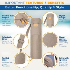 LARGE Yoga Mat Bag fits mats 1/4″ to 2/5″ (7-10mm) thick, 27″ wide & 6.5″ rol…