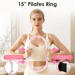 16 PCS Pink Pilates Ring and Ball Set for Women with 15″ Magic Circle,