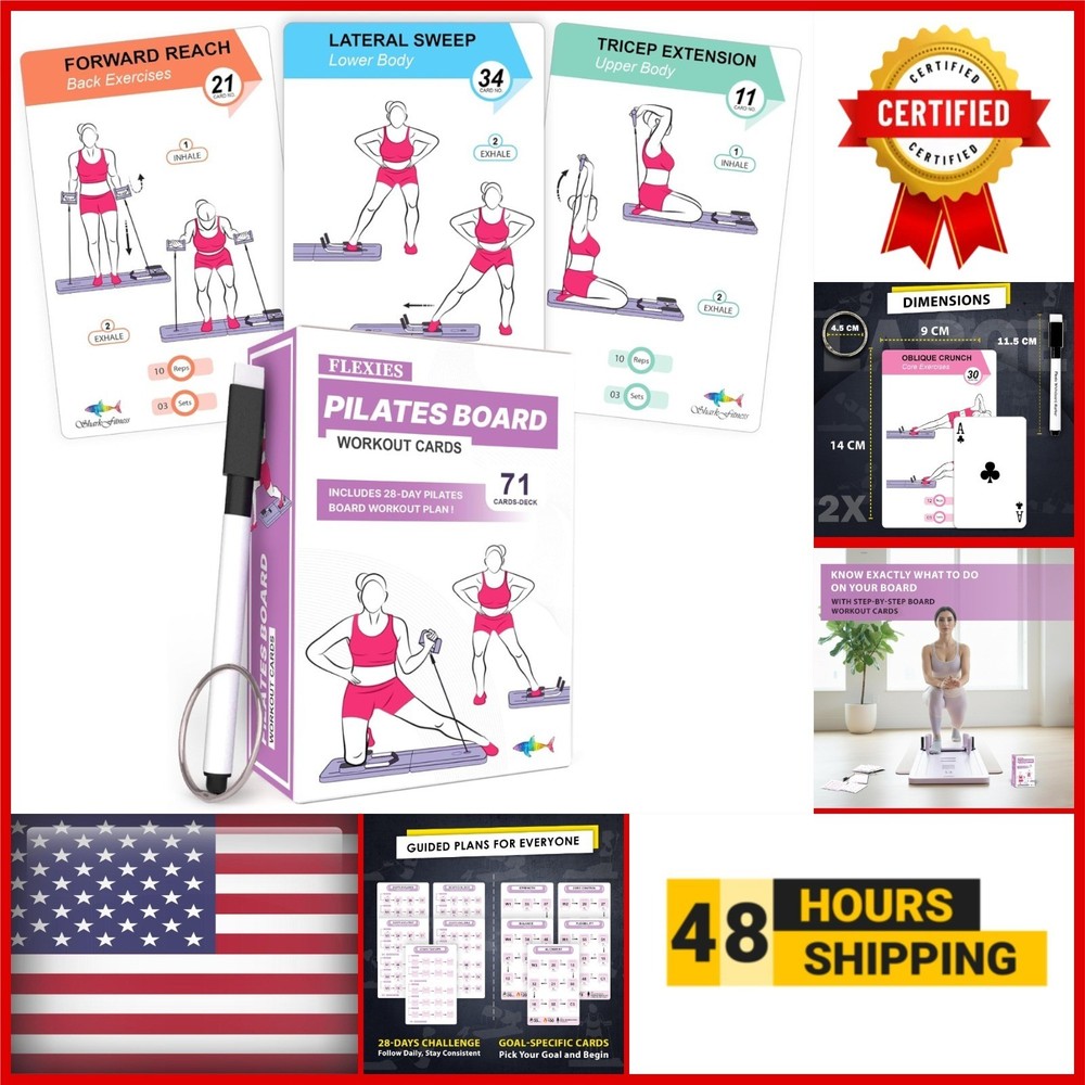 Flexies Pilates Board Workout Cards – 71 Exercise Cards with Tips