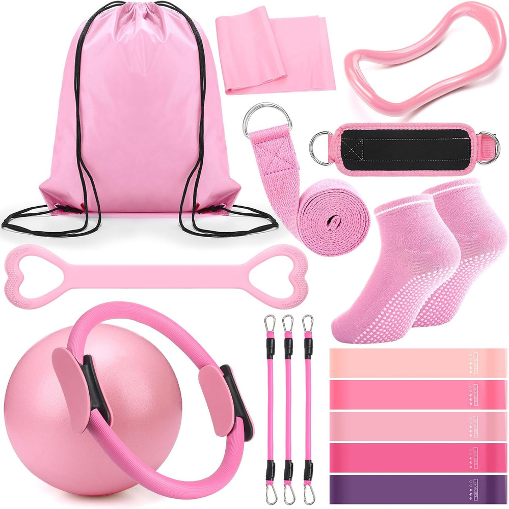 Pilates Ring Circle Set 18 Pcs Exercise Equipment Accessories for Women Workouts
