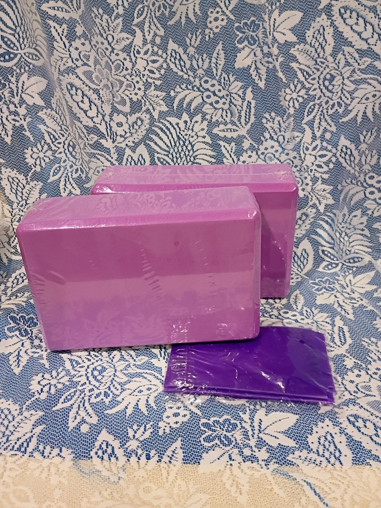 Yoga Blocks–2 Pack HD Foam w/Stretch Band for Stability & Strength NEW