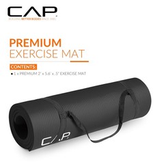 CAP Barbell High Density Exercise Mat with strap, 68″x24″ 12mm 68″x24″, Black