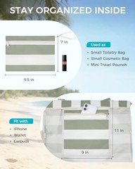 Beach Bags for Women, Large Waterproof Sandproof Beach Tote Bag with Green