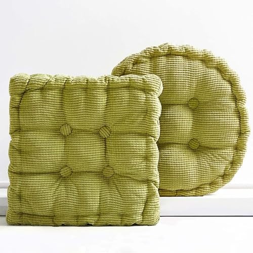 2 Pack Large Square and Round Floor Cushions for Adults Meditation Floor Green