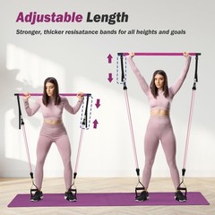 ALongSong Upgraded Pilates Bar Kit with Resistance Bands 30/40lbs, Purple Red