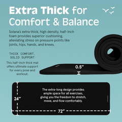 Solana Yoga Mat Thick 1/2In Non-Slip Workout Mat with Nylon Strap – 72X24In Exer