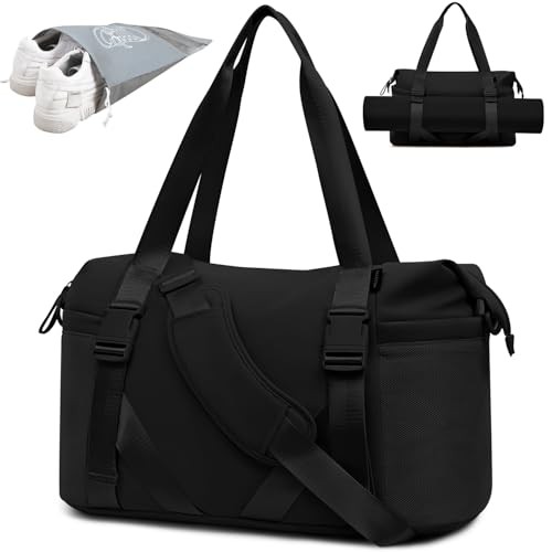 Women’s Gym Yoga Duffle Bag with 2 Bonus Shoe Pouches, Multi-Purpose Black