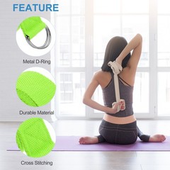 3Pcs 8 Feet Cotton Yoga Strap Belt Stretch Bands with D-Ring Buckle, Lime Green