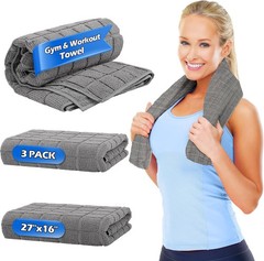 HOMERHYMRE Microfiber Workout Towels, 3 Pack Grey Gym Sweat Sports Towel for