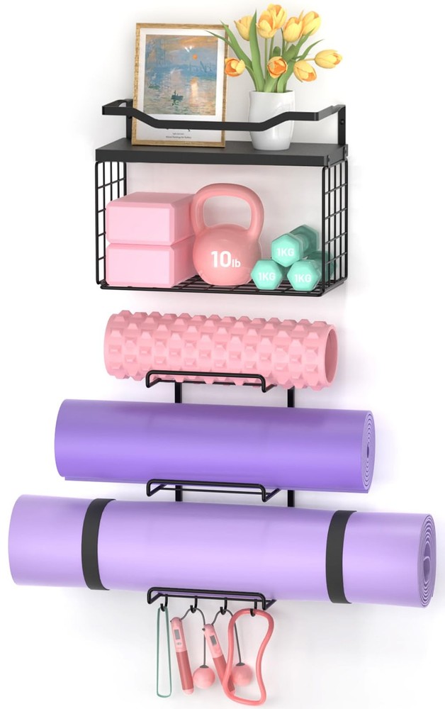 Yoga Mat Holder Black, Wall Mount Yoga Mat Storage Rack, Yoga Accessory Organ…