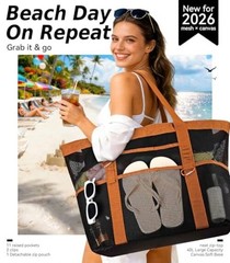 2026 Chic & Spacious XX-Large Beach Bag for Women — Mesh × Black and Brown