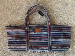ELENTURE cotton canvas yoga mat bag with a multi-color stripe pattern. 26x12x8”