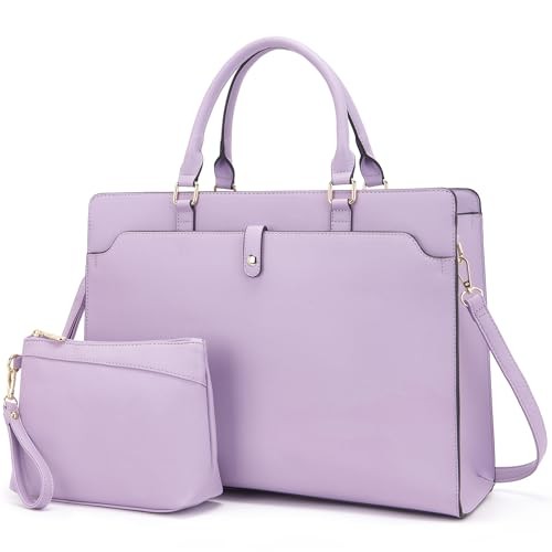 15.6″ Vegan Leather Laptop Bag for Women Lightweight Water-Resistant Purple