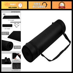 Extra Thick 1/2″ High Density Yoga Mat, Anti-Tear, Carrying Strap, Fitness & Exe