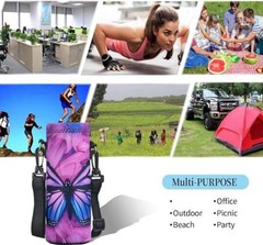 Purple Butterfly Crossbody Sleeve Water Bottle Sling Bag Carrier – Insulated