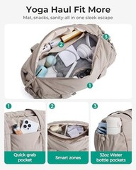 Reiki Gym Bag for Women Puffy Yoga Mat Travel Medium 15L 15L-Sand Brown
