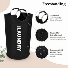 90L Laundry Basket with 8 Steel Rivets Reinforced Handles Waterproof 600D Oxf…