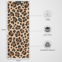 Yoga Mat Leopard Print Yoga Mat 8Mm, Suede & TPE Thick Exercise Mat, Workout Mat