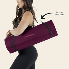 Retrospec Solana Yoga Mat 1″ Thick w/Nylon Strap for Men 1 inch, Boysenberry