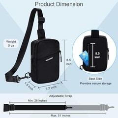 Small Sling Bag for Women Men Chest Bag Water Resistance Mini 06-black