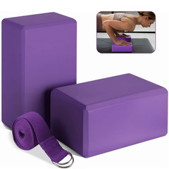 Yoga Blocks and Strap Set 2 Foam Blocks D-Ring Strap Non-Slip Kit