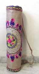 New Yoga Mat Carrier Handmade Yoga Bags, Floral Embroidered Jute Yoga Mat Bag