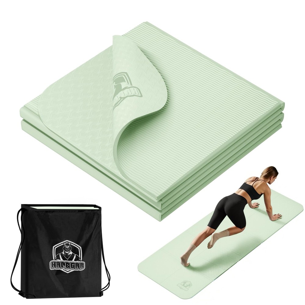 HAPBEAR Foldable Yoga Mat – 72″x24″x0.24″ (6mm), 72″x24″x0.25″, Green