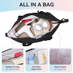 Women’s Gym Yoga Duffle Bag with 2 Bonus Shoe Pouches, Multi-Purpose Black