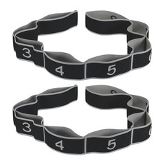 35.4 Inch 2 Pcs Exercise Bands Yoga Stretching Strap Latin Elastic Black/Gray