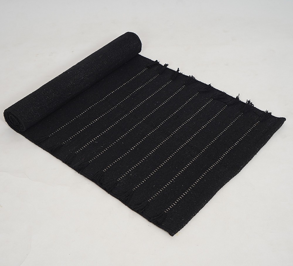 Black Yoga Mat Thick Non Slip Organic Cotton Exercise Workout Mat Pilates Rug