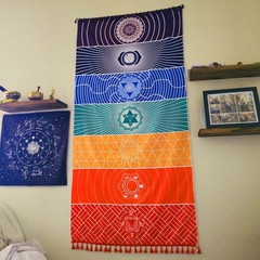 Mexican Yoga Mat Beach Picnic Blanket Chakra 59″ x 30″, 1Pcs Rainbow