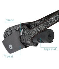 Yoga Mat Bag with Large Side Pocket & Inner Zipper Pocket Yoga Bag Boho Black