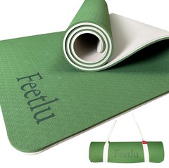 Feetlu Extra Thick Exercise Yoga Mat with 72″ x 24″ x 2/5″, Green & Cream