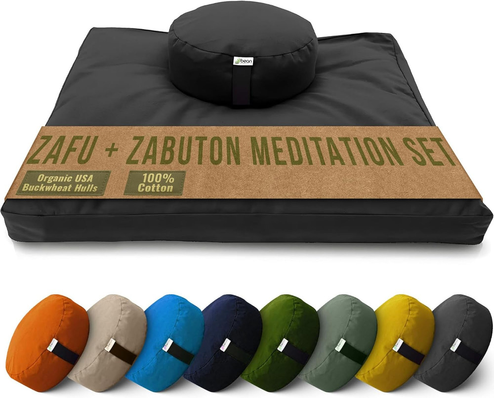 Bean Products Meditation Cushion Mat Set – Zafu Floor Pillow Organic Buckwheat P
