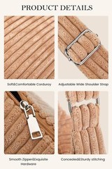Ulisty Women Corduroy Hobo Bag Adjustable Strap Shoulder Bag Crossbody Bag Ca…