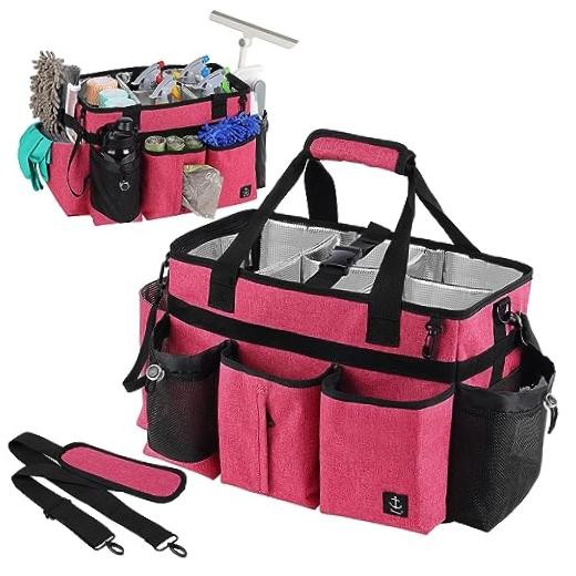 Large Cleaning Caddy Bag – Built-in Sturdy Support Board – Rose Red