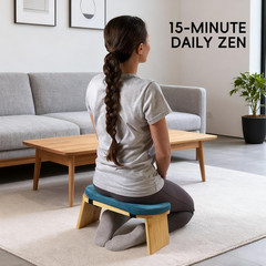 Natural Beech Wood Yoga Bench, Ergonomic Design for Kneeling, Meditation, Pilate