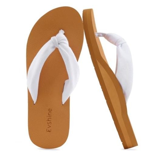 Women’s Flip Flops, Yoga Mat Thong Sandals | Soft Knit 8-8.5 White Khaki