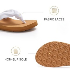 Women’s Flip Flops, Yoga Mat Thong Sandals | Soft Knit 8-8.5 White Khaki