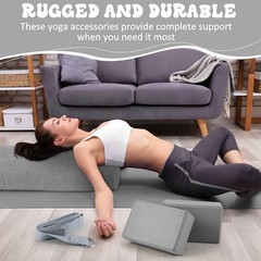 4 Pcs Yoga Bolster Pillows Blocks with Strap Set Comfortable Meditation Pillo…