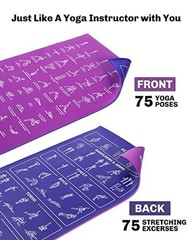 Instructional Travel Yoga Mat with 75 Asanas Poses & Exercises – Purple/Blue