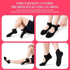 CoolMate Pilates Socks with Grips for 6-10, A-01b. 4 Pairs Open Top Black