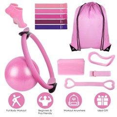 14Pcs Pilates Ring Set with Resistance Bands Yoga Ball & Carry Bag