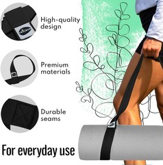 Adjustable 64” Yoga Mat Carrier Sling – Eco-Friendly Cotton Blend in Black