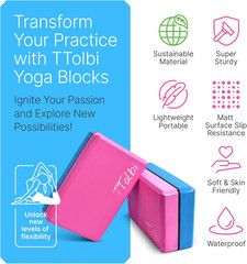 Yoga Blocks 2 Pack with Strap & Guide – Non-Slip EVA Foam Pilates Blocks for Hom