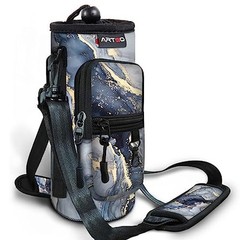 Water Bottle Carrier Bag Sling Holder Pouch 32oz 25oz Gilt Dark Blue Marble