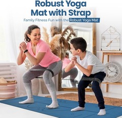 Robust Non-Slip Yoga Mat with Strap, 1/4″ Thick TPE 72*24*0.25 inch, Blue