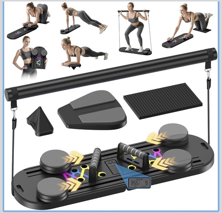 Pilates Board, Foldable Pilates Reformer Equipment with Timer, 7-in-1 Multi-P…