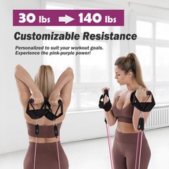 ALongSong Upgraded Pilates Bar Kit with Resistance Bands 30/40lbs, Purple Red